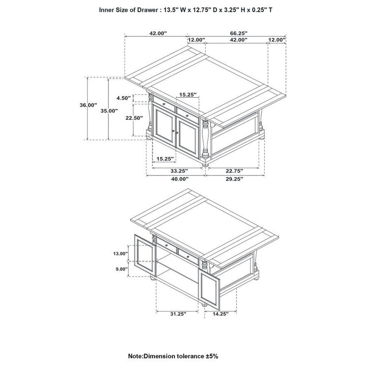 Slater 2-drawer Kitchen Island with Drop Leaves Brown and Black (102270)