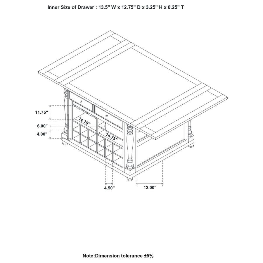 Slater 2-drawer Kitchen Island with Drop Leaves Brown and Black (102270)