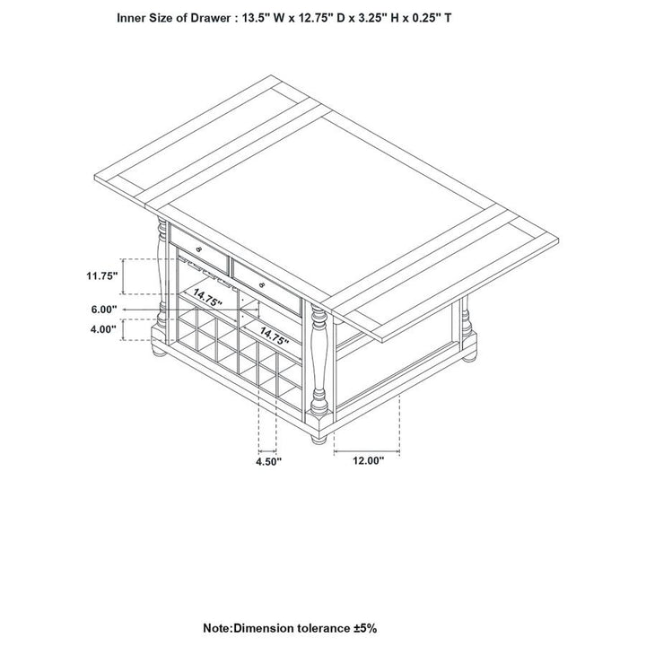 Slater 2-drawer Kitchen Island with Drop Leaves Brown and Black (102270)