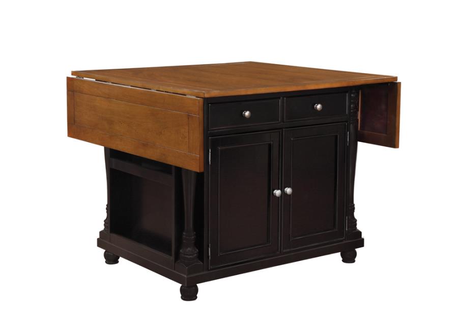 Slater 2-drawer Kitchen Island with Drop Leaves Brown and Black (102270)