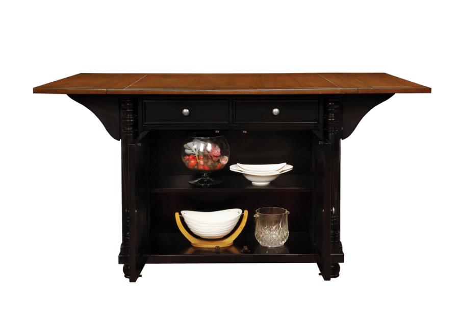 Slater 2-drawer Kitchen Island with Drop Leaves Brown and Black (102270)