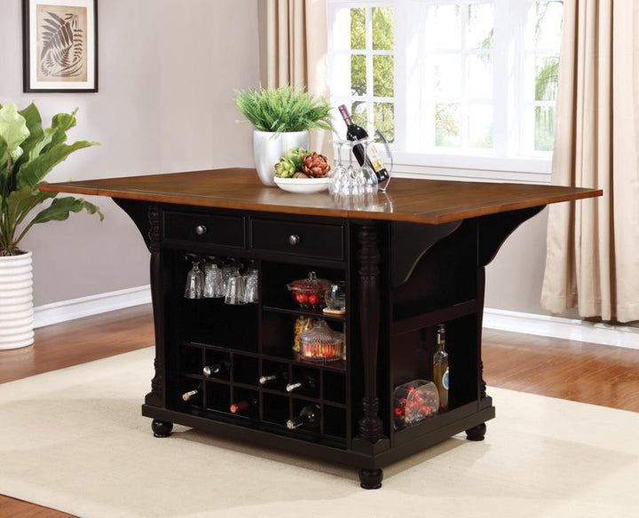 Slater 2-drawer Kitchen Island with Drop Leaves Brown and Black (102270)