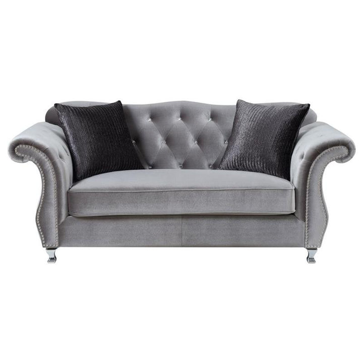 Frostine Upholstered Tufted Living Room Set Silver (551161-S3)