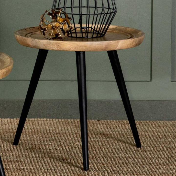 Zoe Round End Table with Trio Legs Natural and Black (736107)
