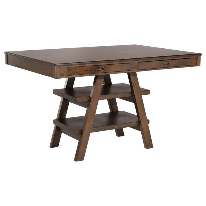 Dewey 2-drawer Counter Height Table with Open Shelves Walnut (115208)