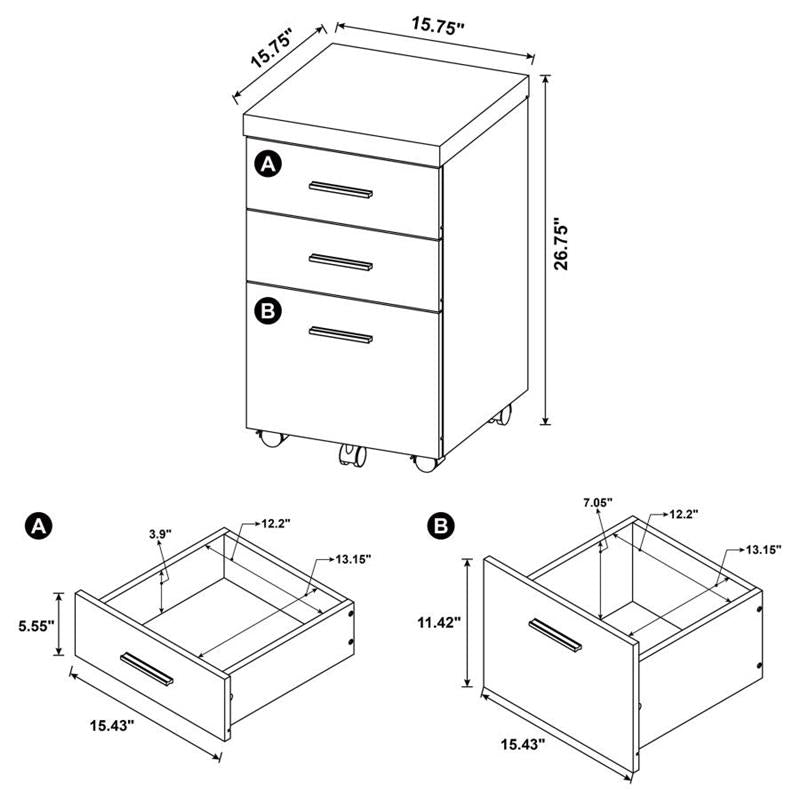 Skeena 3-drawer Mobile Storage Cabinet Cappuccino (800903)