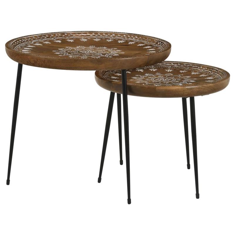 Nuala 2-piece Round Nesting Table with Tripod Tapered Legs Honey and Black (935984)