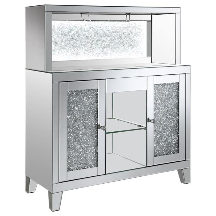 Yvaine 2-door Mirrored Wine Cabinet with Faux Crystal Inlay Silver (115585)