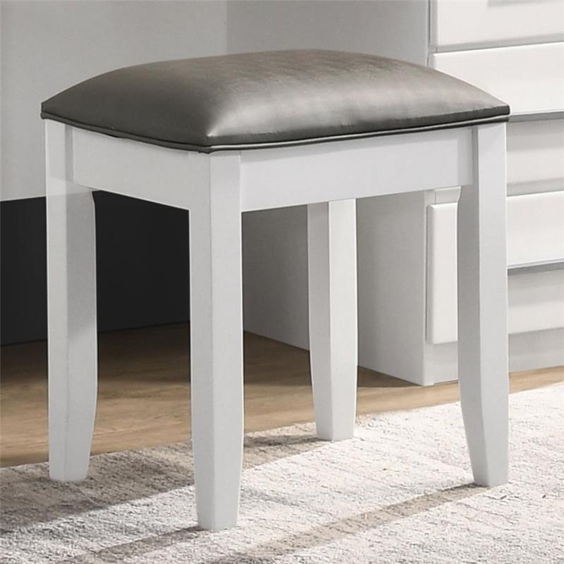 Felicity Upholstered Vanity Stool Metallic and Glossy White (203507STL)