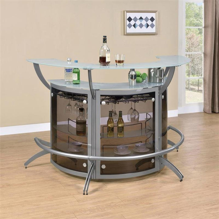 Dallas 2-shelf Curved Home Bar Silver and Frosted Glass (Set of 3) (100135-S3)