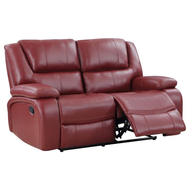 Camila 2-piece Upholstered Reclining Sofa Set Red Faux Leather (610241-S2)