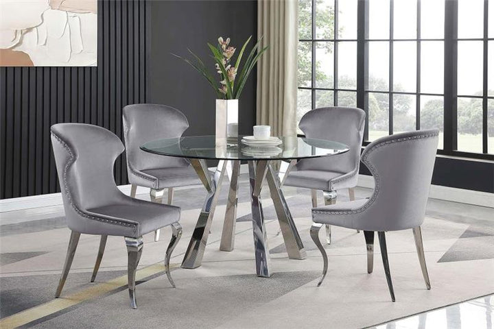 Alaia Round Glass Top Dining Table Clear and Chrome (190710)