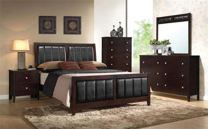 Carlton Eastern King Upholstered Bed Cappuccino and Black (202091KE)