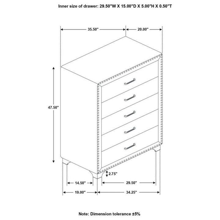 Melody 5-drawer Upholstered Chest Grey (223385)