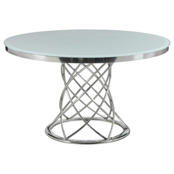 Irene Round Glass Top Dining Table White and Chrome (110401)