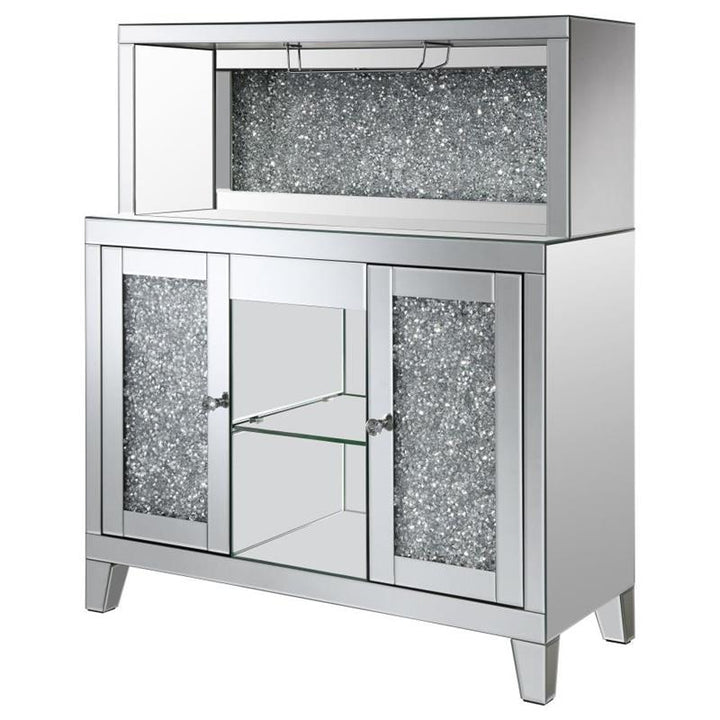 Yvaine 2-door Mirrored Wine Cabinet with Faux Crystal Inlay Silver (115585)