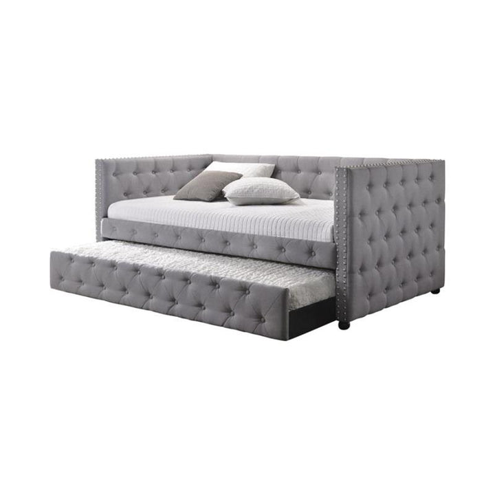 Mockern Tufted Upholstered Daybed with Trundle Grey (302161)