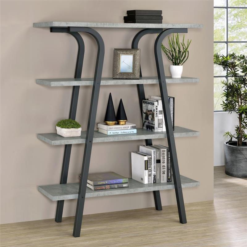 Tatum 4-tier Rectangular Bookcase Cement and Gunmetal (805893)