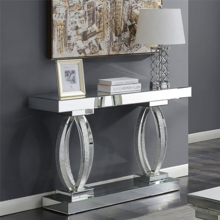 Amalia Rectangular Sofa Table with Shelf Clear Mirror (722519)