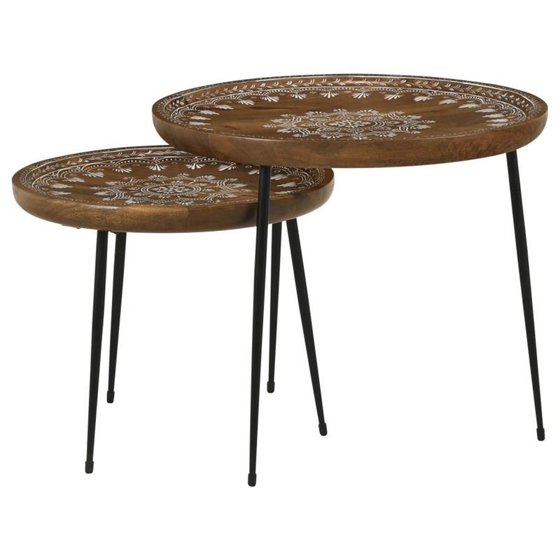 Nuala 2-piece Round Nesting Table with Tripod Tapered Legs Honey and Black (935984)