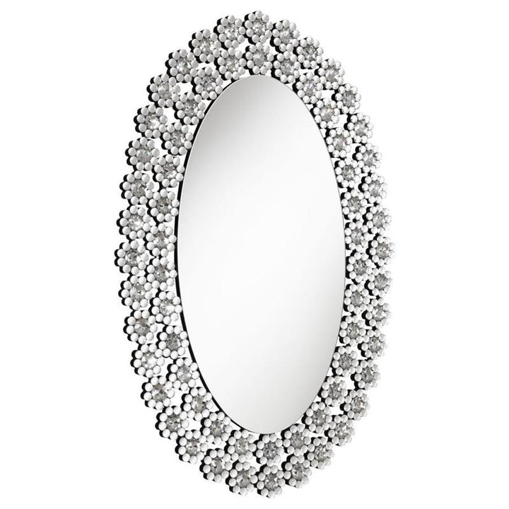 Colleen Oval Wall Mirror with Faux Crystal Blossoms (961615)