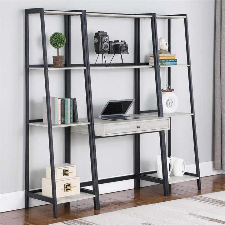 Pinckard 4-shelf Ladder Bookcase Grey Stone and Black (805802)