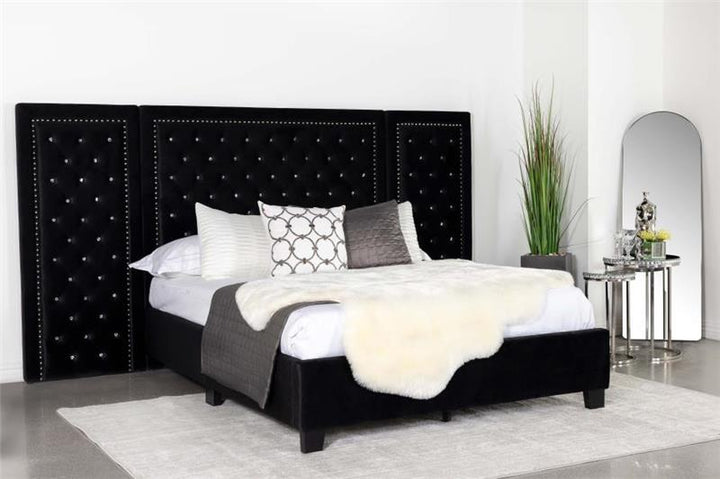 Hailey Tufted Upholstered Wall Bed Panel Black (315925P)