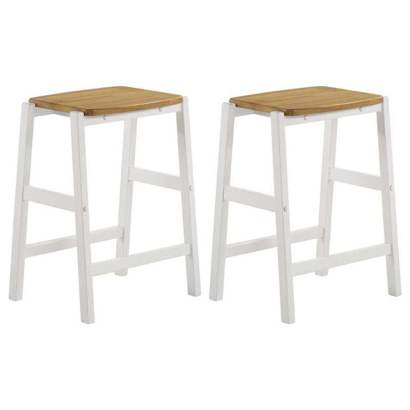 Hollis Wood Counter Height Backless Bar Stool Brown and White (Set of 2) (122247)