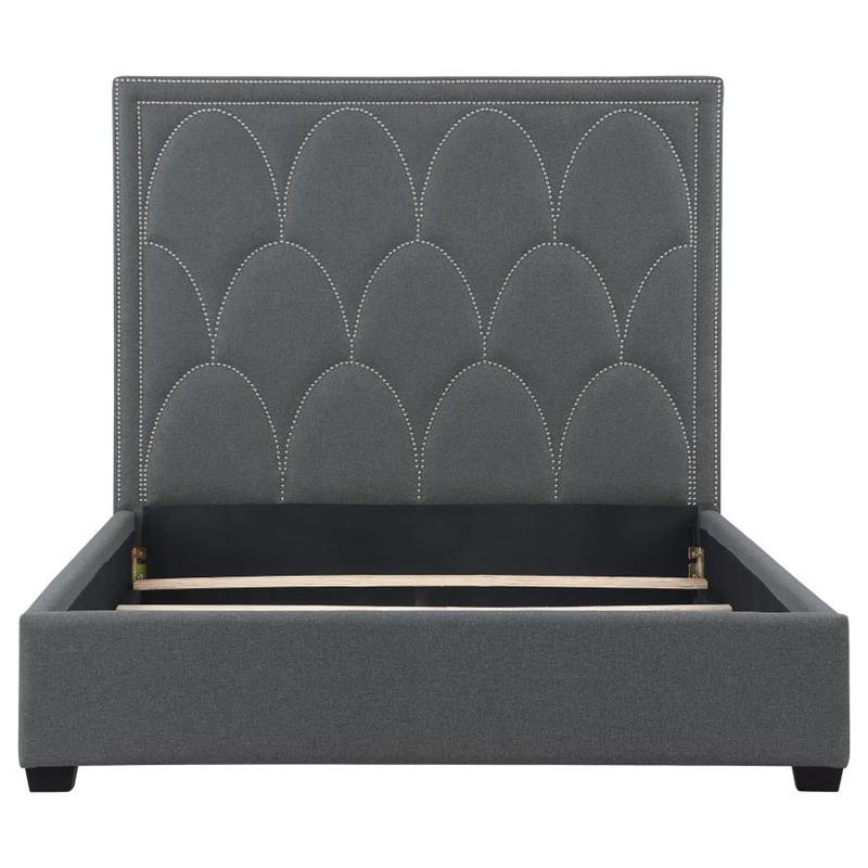 Bowfield Upholstered Bed with Nailhead Trim Charcoal (315900KE)