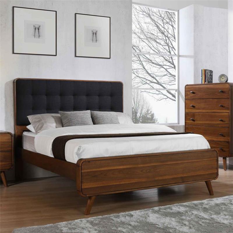 Robyn Queen Bed with Upholstered Headboard Dark Walnut (205131Q)