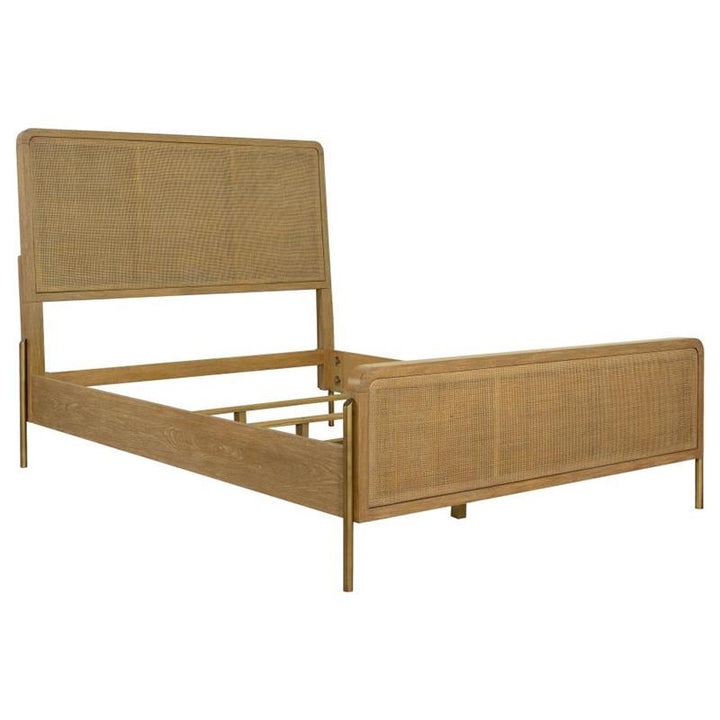 Arini Upholstered Queen Panel Bed Sand Wash and Natural Cane (224300Q)