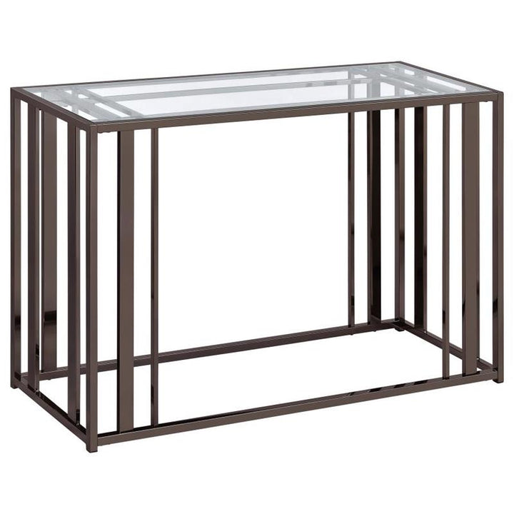 Adri Rectangular Glass Top Sofa Table Clear and Black Nickel (708359)