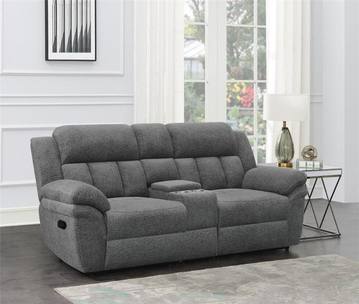 Bahrain Upholstered Motion Loveseat with Console Charcoal (609542)