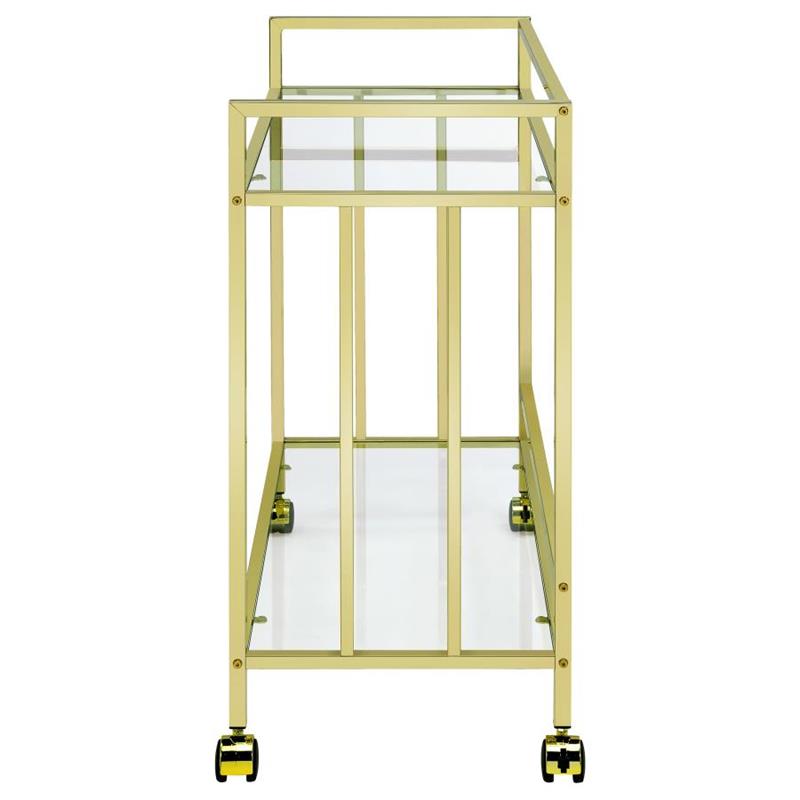 Cara Rectangular Glass Bar Cart Brass (181381)