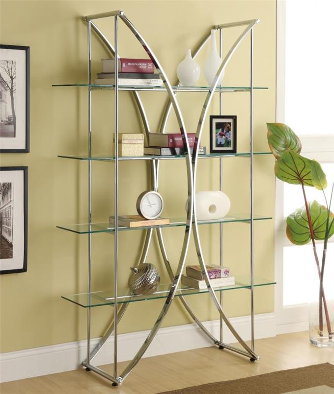 Larson 4-tier Bookcase Chrome and Clear (910050)