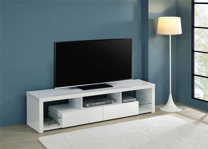 Jude 2-drawer 71" TV Stand With Shelving White High Gloss (704251)