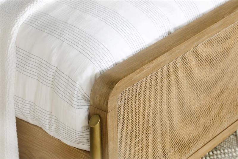 Arini Upholstered Eastern King Panel Bed Sand Wash and Natural Cane (224300KE)