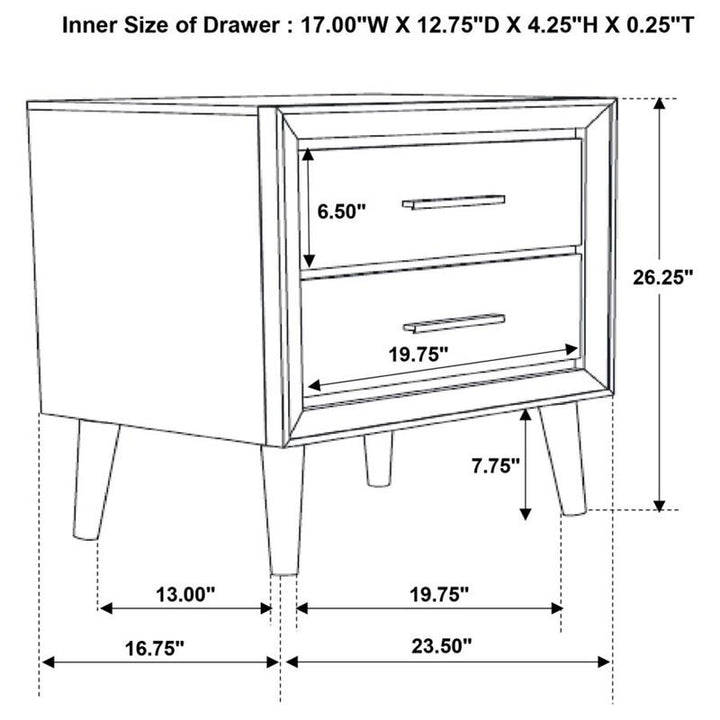 Ramon 2-drawer Nightstand Metallic Sterling (222702)