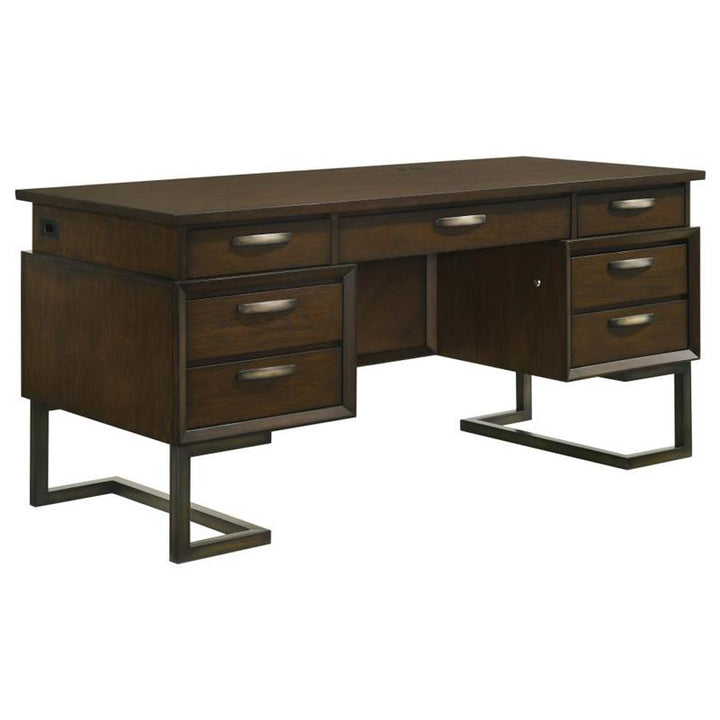 Marshall 6-drawer Executive Desk Dark Walnut and Gunmetal (881291)