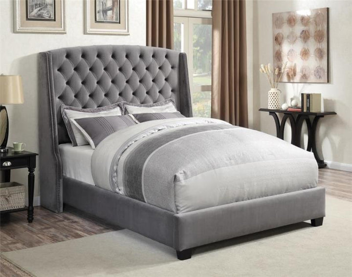 Pissarro Eastern King Tufted Upholstered Bed Grey (300515KE)