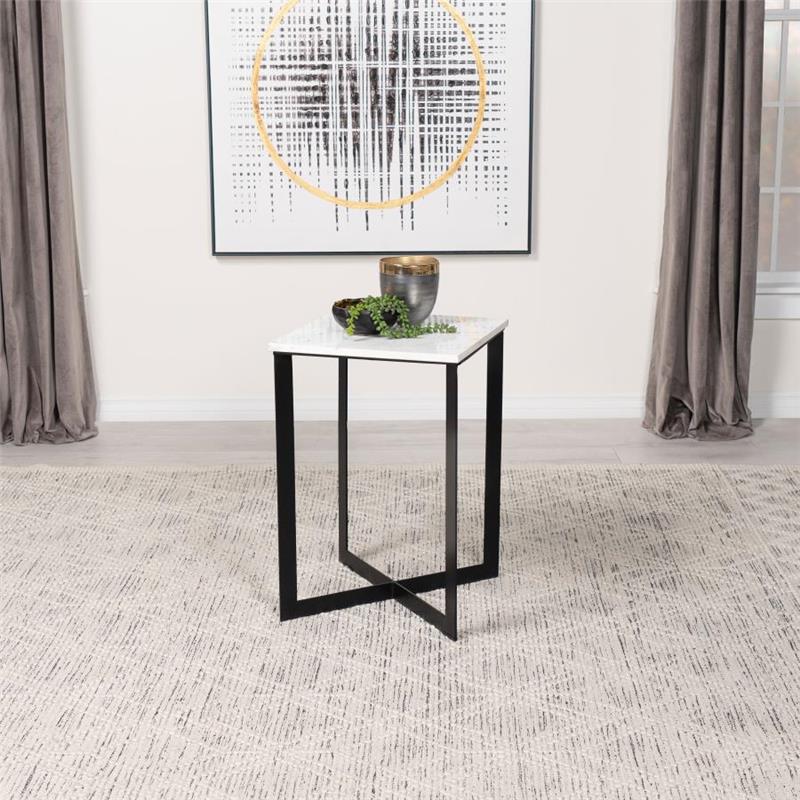 Tobin Square Marble Top End Table White and Black (707697)