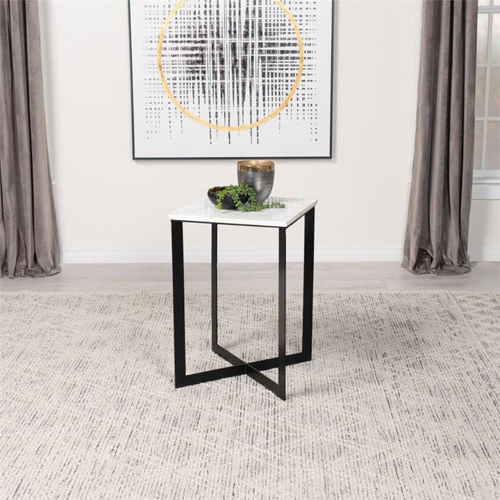 Tobin Square Marble Top End Table White and Black (707697)