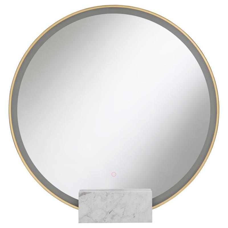 Jocelyn Round Table Top LED Vanity Mirror White Marble Base Gold Frame (960961)