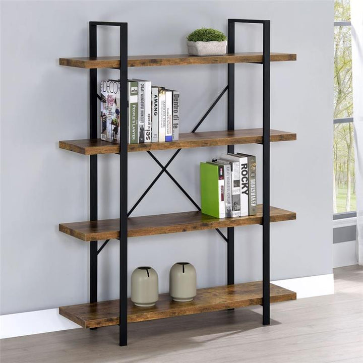 Cole 4-Shelf Bookcase Antique Nutmeg and Black (805806)