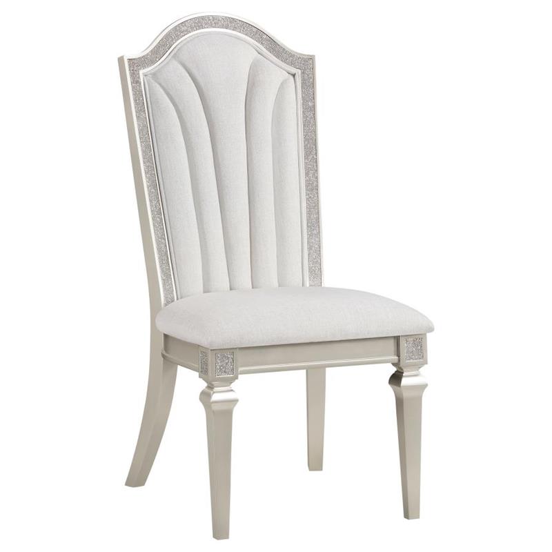 Evangeline Upholstered Dining Side Chair with Faux Diamond Trim Ivory and Silver Oak (Set of 2) (107552)