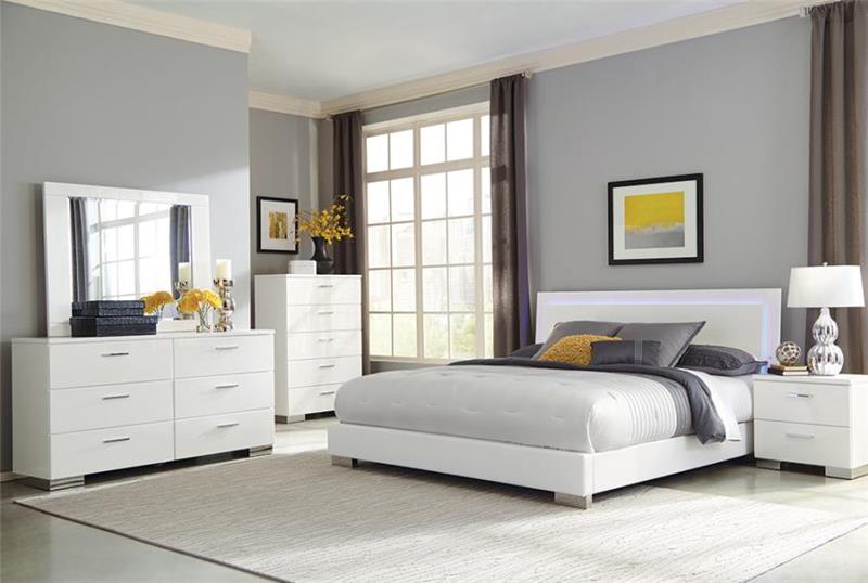 Felicity Eastern King Panel Bed with LED Lighting Glossy White (203500KE)
