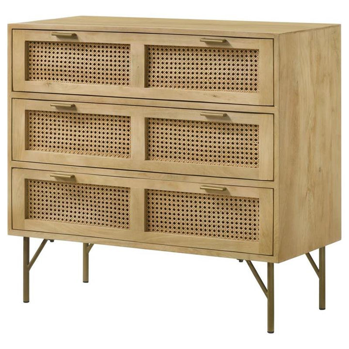 Zamora 3-drawer Accent Cabinet Natural and Antique Brass (959579)