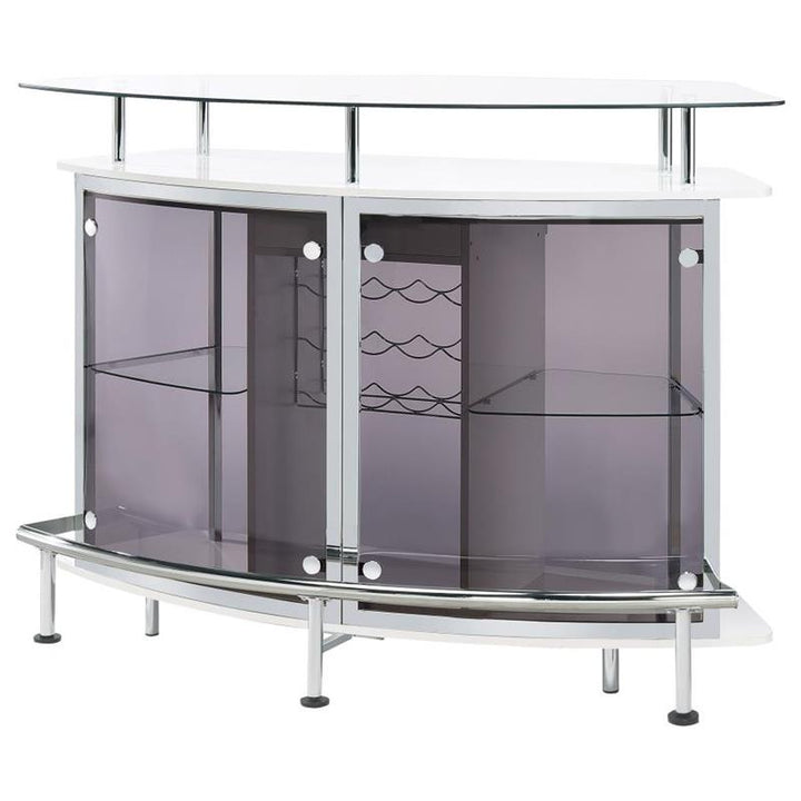 Gideon Crescent Shaped Glass Top Bar Unit with Drawer (182235)