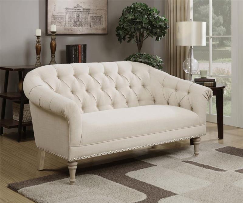 Billie Tufted Back Settee with Roll Arm Natural (902498)