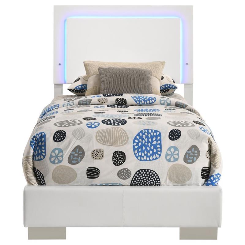 Felicity Twin Panel Bed with LED Lighting Glossy White (203500T)